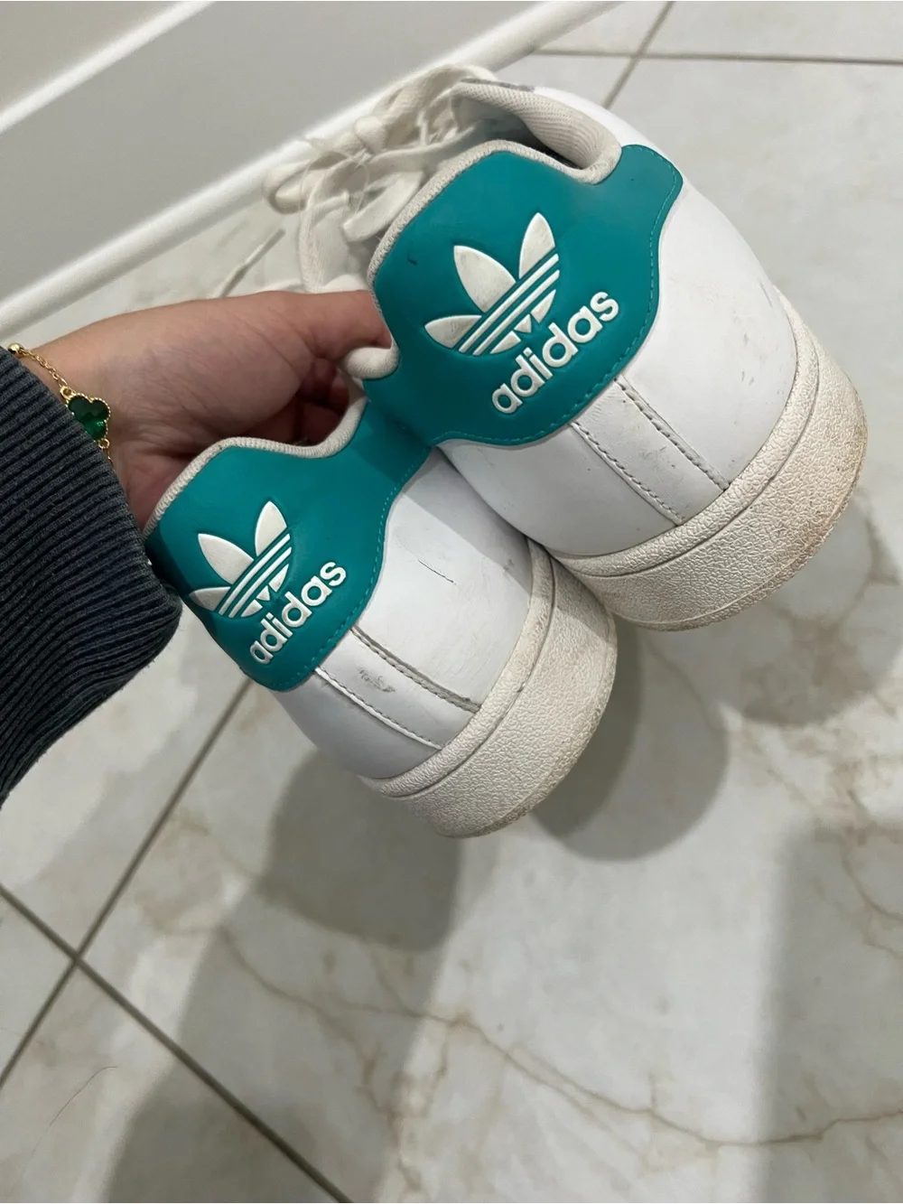 Adidas White / Teal Blue Superstar Sneakers Size 15 US
